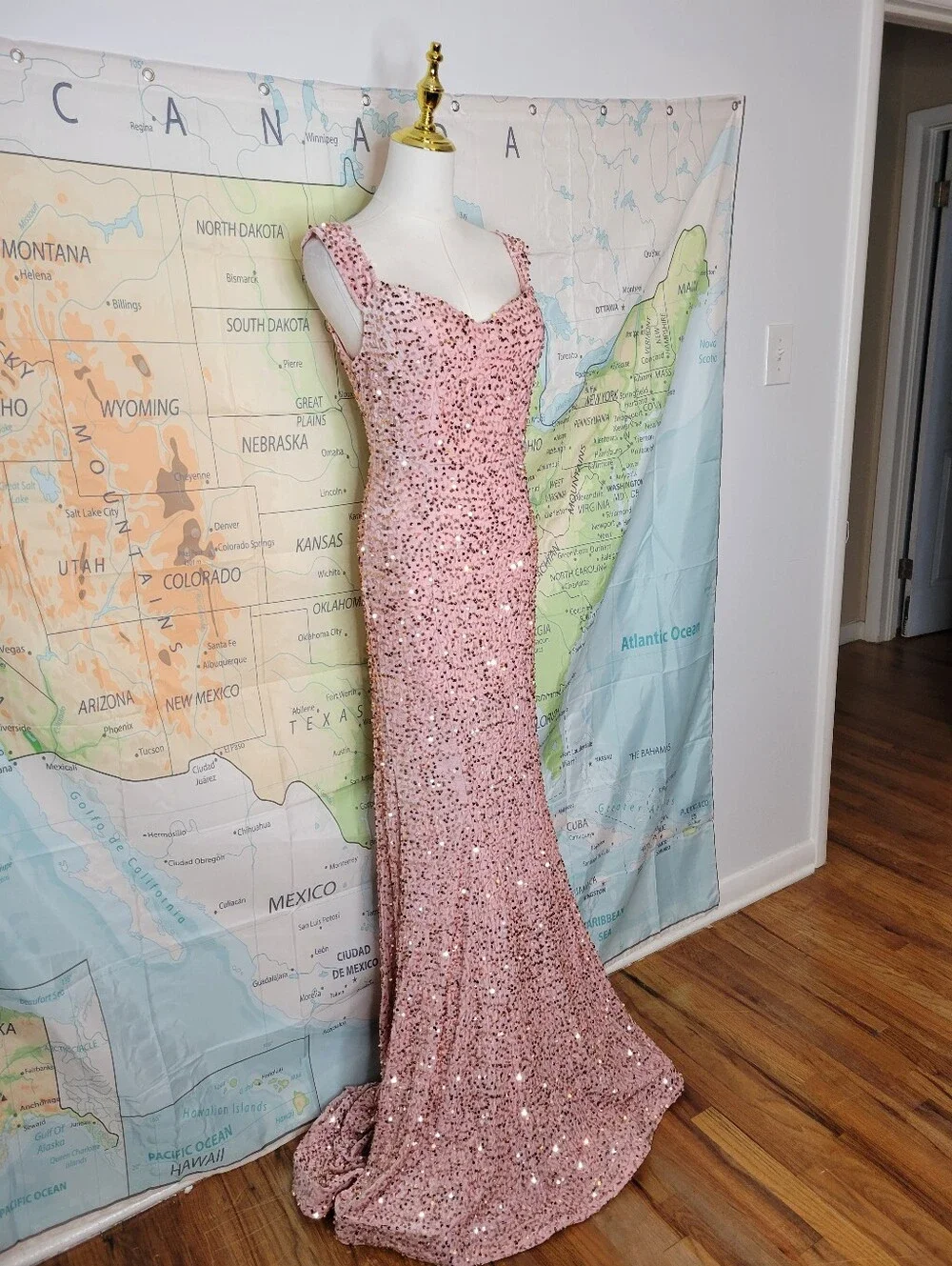 Fashion Nova Elegant Pink Velvet Sequin Evening Gown - Picture 3 of 16